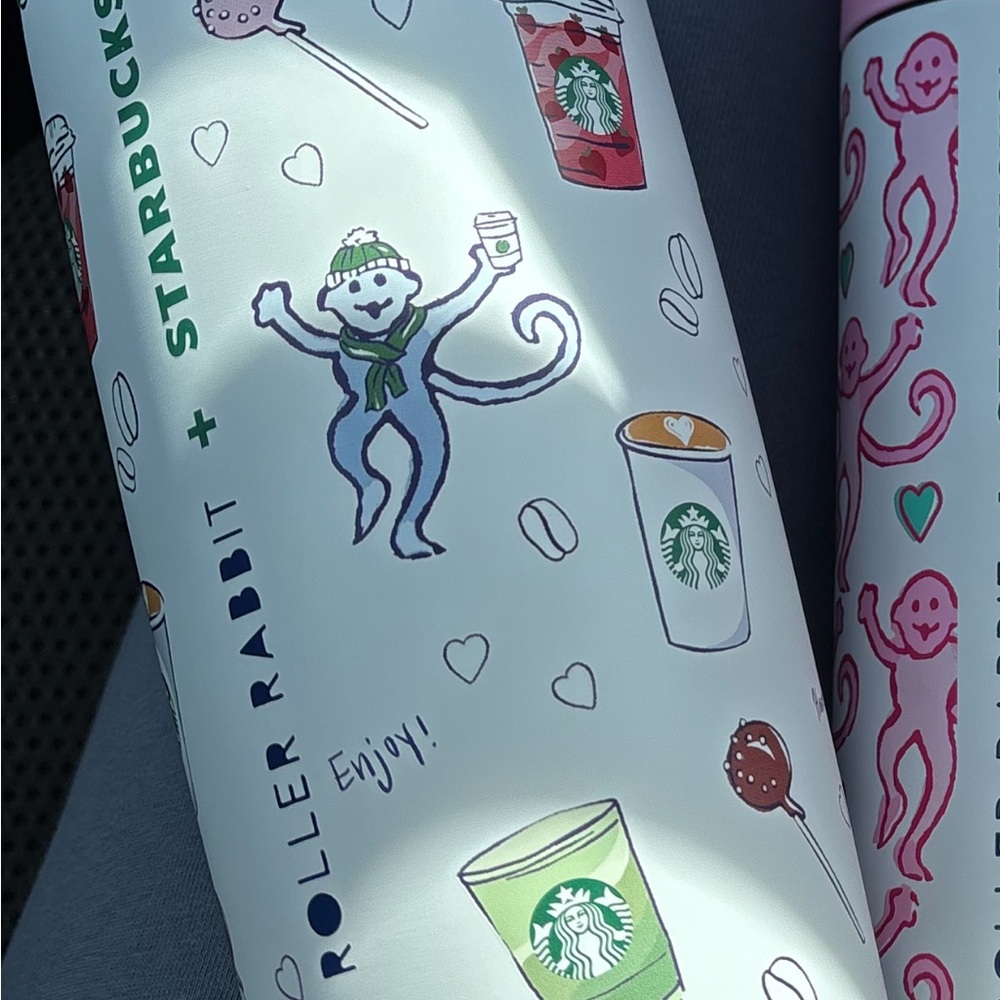 Starbucks Roller Rabbit Party Cups - Green and Pink